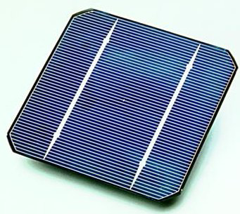 A single crystalline-silicon solar cell, the component wafer recovered and refined during panel recycling